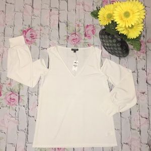 Express V-Neck Long Sleeve Cold Shoulder Tee